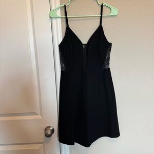 Sheer lace back and deep V mini dress